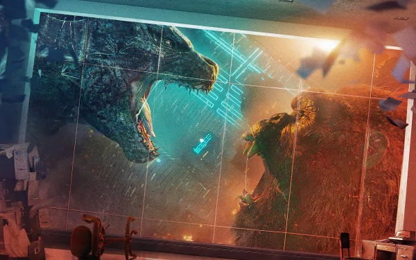 4K Ultra HD wallpaper featuring Godzilla and King Kong from the Monsterverse movie Godzilla vs Kong in an intense face-off scene.