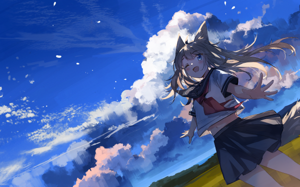 Anime Girl Sky Animal Ears Uniform HD Wallpaper | Background Image