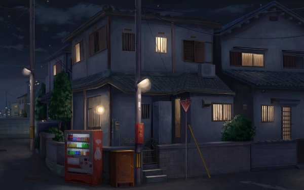 Anime City Night House HD Wallpaper | Background Image