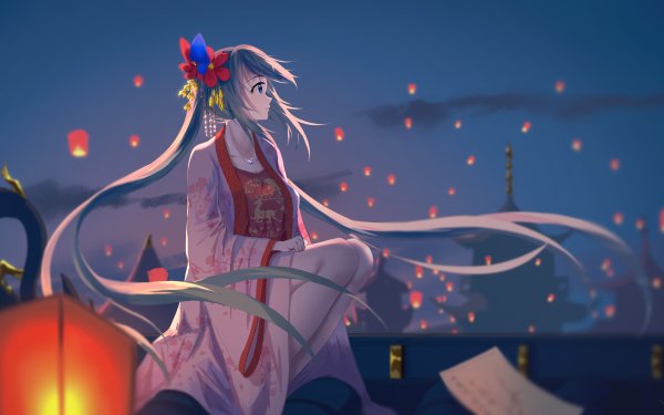 Anime Vocaloid Hatsune Miku Long Hair Night HD Wallpaper | Background Image