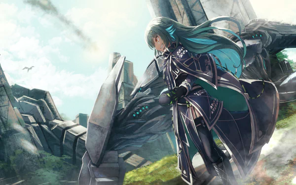 thigh highs long hair blue hair Kitakoji Hisui Nijisanji Anime Virtual Youtuber HD Desktop Wallpaper | Background Image