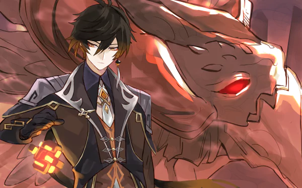 Azhdaha (Genshin Impact) Zhongli (Genshin Impact) video game Genshin Impact HD Desktop Wallpaper | Background Image