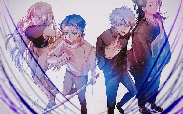 blonde Yuki Tsukumo Suguru Geto black hair Yuta Okkotsu blue eyes white hair Satoru Gojo Anime Jujutsu Kaisen Gojo & Geto HD Desktop Wallpaper | Background Image