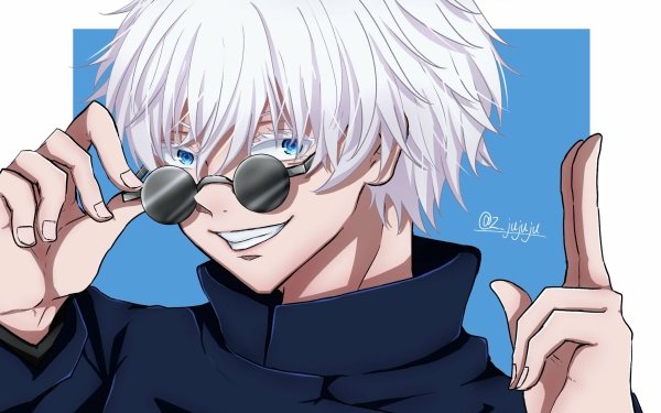 Anime Jujutsu Kaisen Satoru Gojo White Hair Blue Eyes School Uniform Glasses HD Wallpaper | Background Image