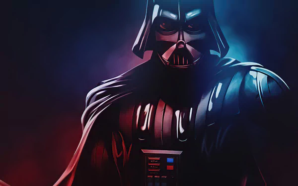 Darth Vader from Star Wars depicted in a detailed 4K Ultra HD sci-fi desktop wallpaper, featuring dramatic lighting and shadow effects.