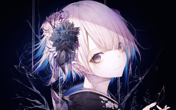 Anime Girl Short Hair Purple Eyes Butterfly HD Wallpaper | Background Image