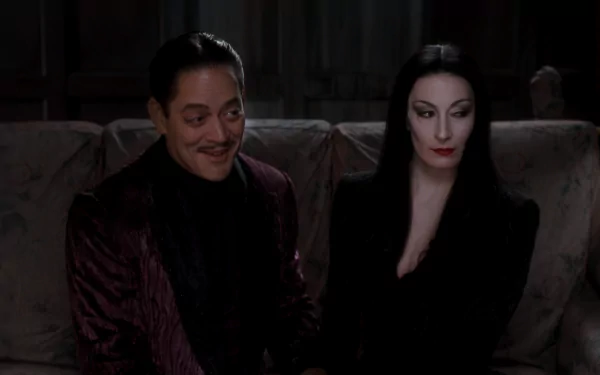 Raul Julia Anjelica Huston Morticia Addams Gomez Addams movie The Addams Family (1991) HD Desktop Wallpaper | Background Image