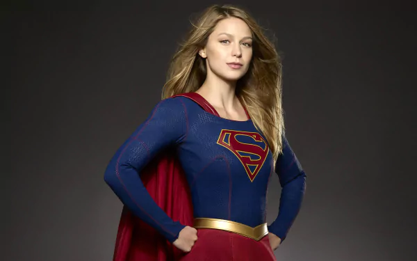 HD desktop wallpaper featuring Kara Danvers, portrayed by Melissa Benoist, from the TV show Supergirl. She stands confidently in her iconic Supergirl costume.