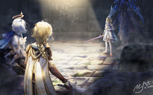 Video Game Genshin Impact Aether Lumine Paimon Abyss Herald HD Wallpaper | Background Image