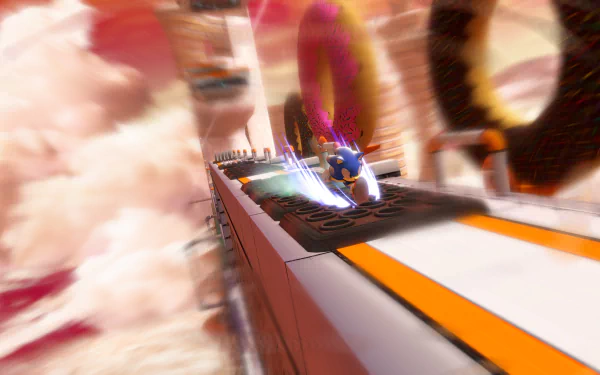 4K Ultra HD PC wallpaper featuring Sonic the Hedgehog racing through a vibrant, dynamic level from the video game Sonic Colors: Ultimate.