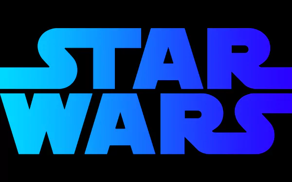 Star Wars logo in vibrant blue gradient, designed as a 4K Ultra HD PC desktop wallpaper blending sci-fi elements with iconic branding.