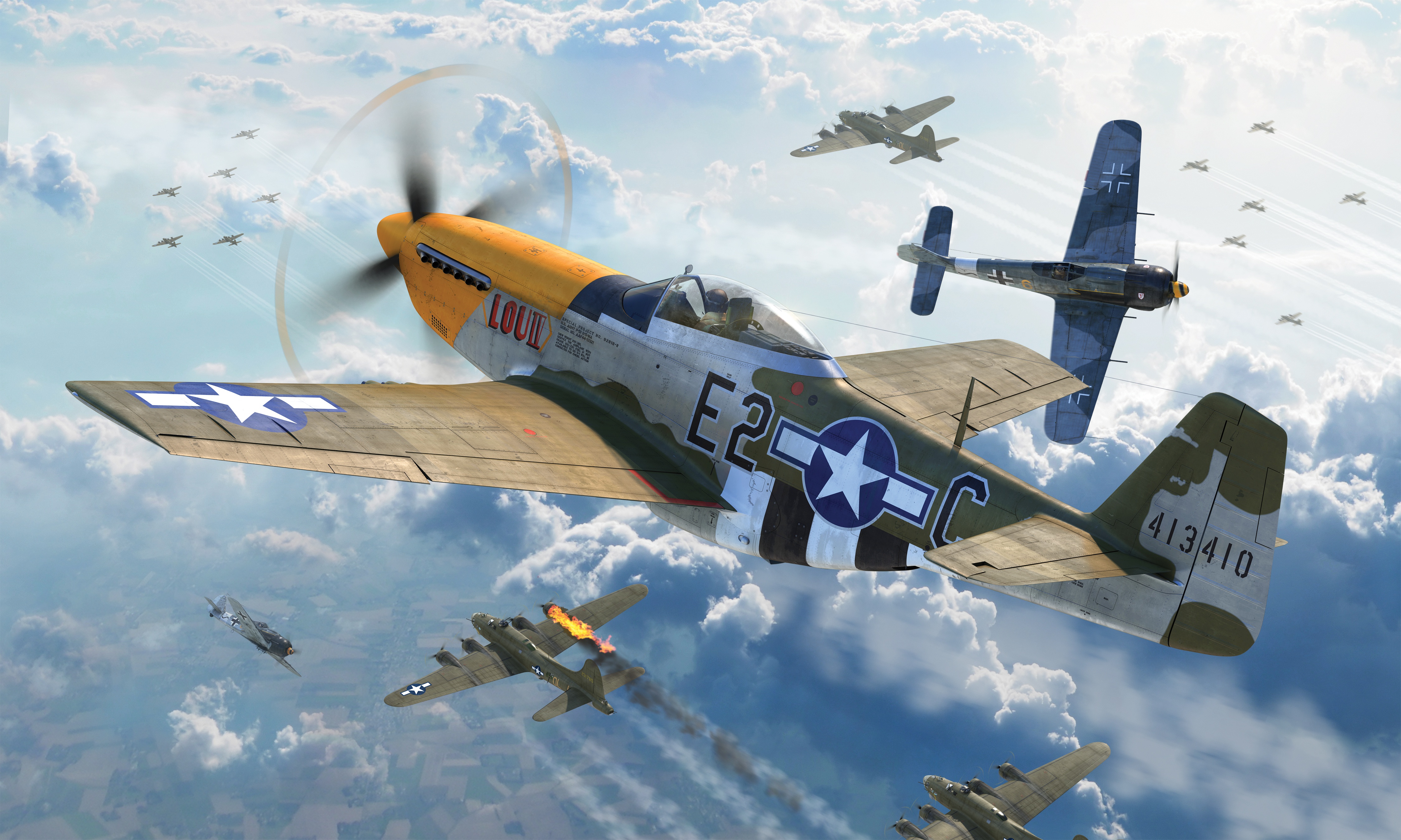 WWII dogfight between P51 Mustang and FockeWulf Fw 190