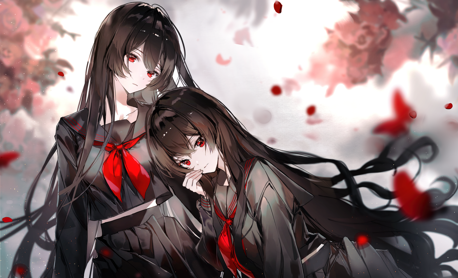 Download Black Hair Long Hair Red Eyes Anime Woman HD Wallpaper by NARU