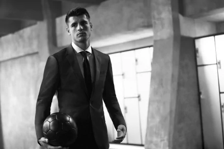suit Black & White soccer Spanish Alvaro Morata Sports HD Desktop Wallpaper | Background Image