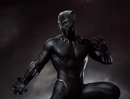 HD wallpaper featuring the Black Panther from Marvel Comics, poised in a dynamic stance against a dark background.