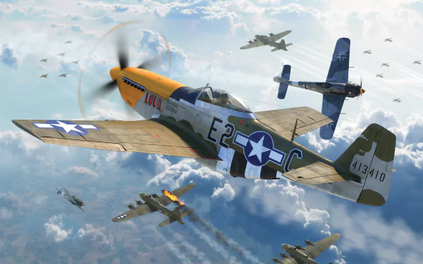  WWII dogfight between P-51 Mustang and Focke-Wulf Fw 190