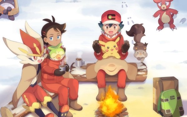 Anime Pokémon Ash Ketchum Goh Pikachu Grookey Cinderace Magby Snorunt HD Wallpaper | Background Image