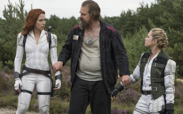 Red Guardian (Marvel Comics) David Harbour Yelena Belova Florence Pugh Natasha Romanoff Scarlett Johansson movie Black Widow HD Desktop Wallpaper | Background Image