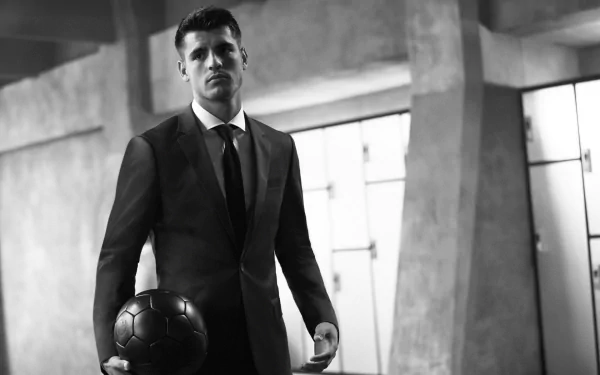 suit Black & White soccer Spanish Alvaro Morata Sports HD Desktop Wallpaper | Background Image