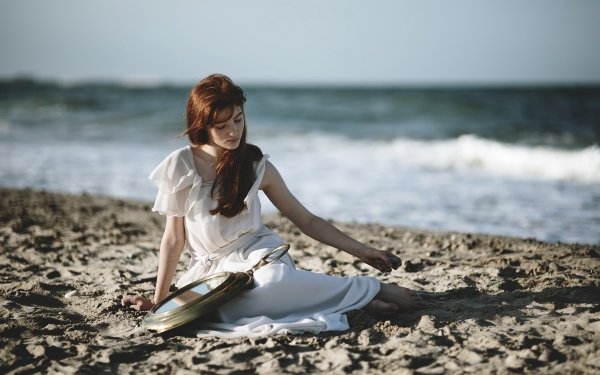 Women Mood Model Depth Of Field White Dress Redhead HD Wallpaper | Background Image