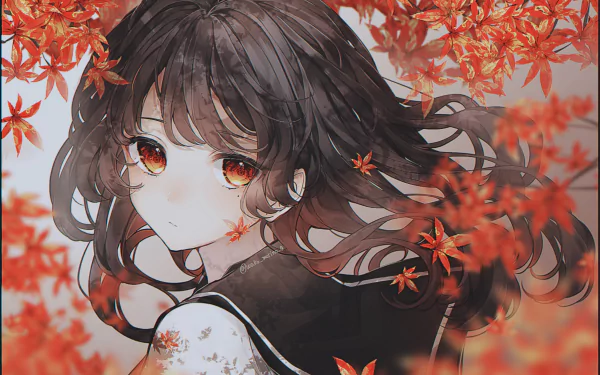 orange eyes brown hair Anime girl anime girl HD Desktop Wallpaper | Background Image