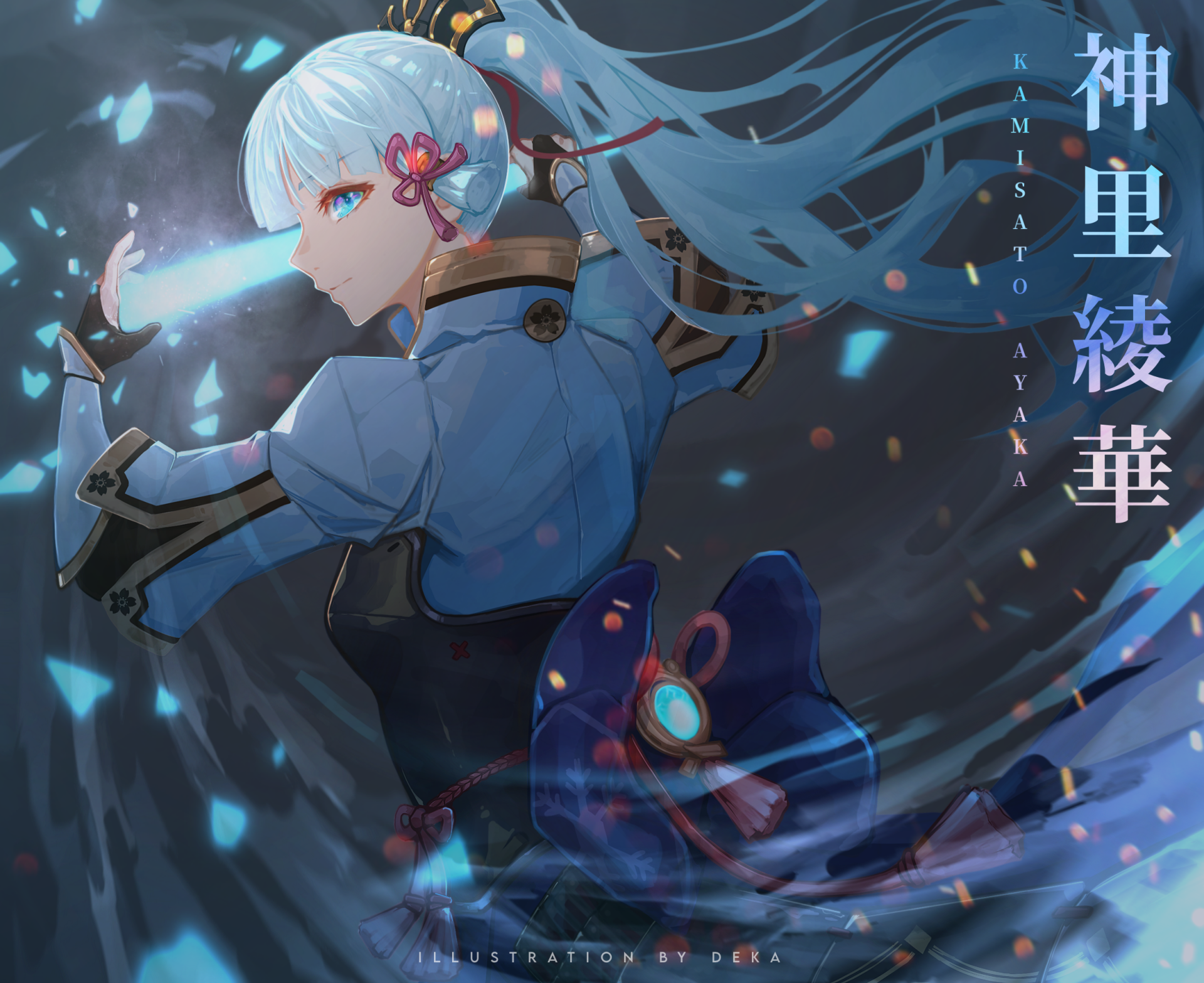 Download Ponytail Blue Hair Blue Eyes Kamisato Ayaka (Genshin Impact) Video Game Genshin Impact HD Wallpaper by deka yo