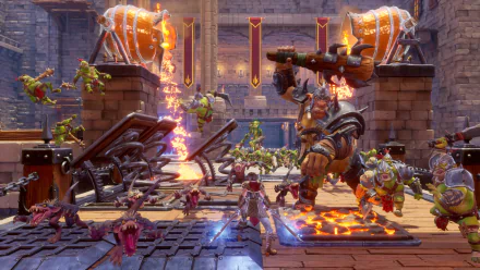 HD wallpaper of Orcs Must Die! 3 game showing intense battle scene with traps and orcs for desktop background.