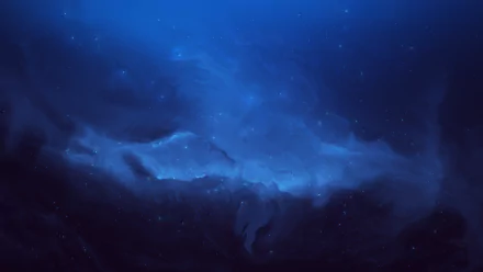 HD desktop wallpaper of a captivating sci-fi themed nebula, featuring swirling deep blue clouds against a starry sky.