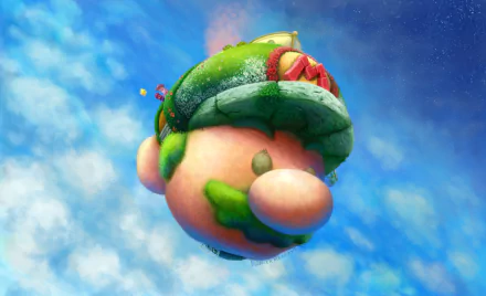 HD PC desktop wallpaper featuring Mario from the video game Super Mario Bros. with a creative design blending his face and iconic hat against a bright blue sky.