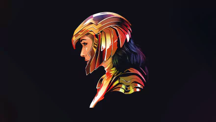 4K Ultra HD desktop wallpaper of Wonder Woman from Wonder Woman 1984, featuring Gal Gadot in her iconic golden helmet against a dark background.