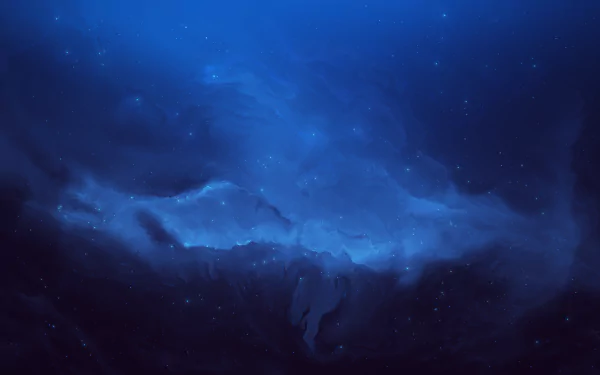 HD desktop wallpaper of a captivating sci-fi themed nebula, featuring swirling deep blue clouds against a starry sky.