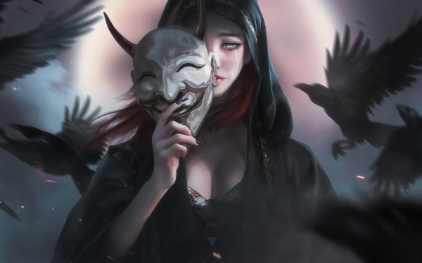 Fantasy Women Mask Crow HD Wallpaper | Background Image