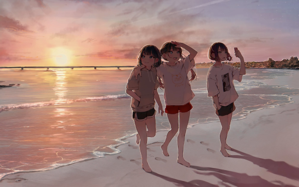 Anime Girl Sunset Water Beach HD Wallpaper | Background Image
