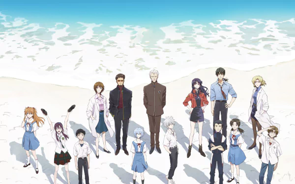 Toji Suzuhara Yui Ikari Gendo Ikari Kensuke Aida Rei Ayanami Kaworu Nagisa Shinji Ikari Mari Makinami Illustrious Asuka Langley Sohryu Anime Evangelion: 3.0+1.0 Thrice Upon a Time HD Desktop Wallpaper | Background Image