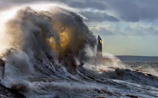 wave man made lighthouse tsunami HD Desktop Wallpaper | Background Image