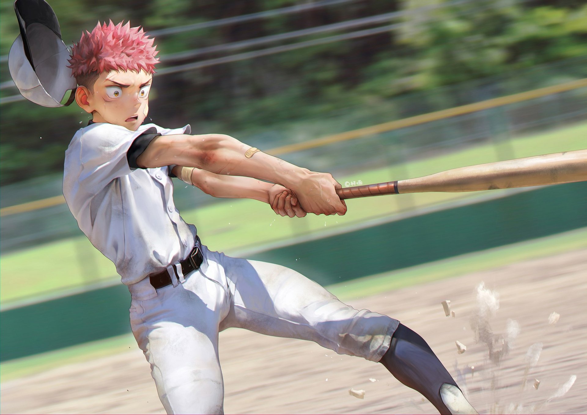 Download Baseball Bat Baseball Pink Hair Yuji Itadori Anime Jujutsu Kaisen HD Wallpaper by 杯面