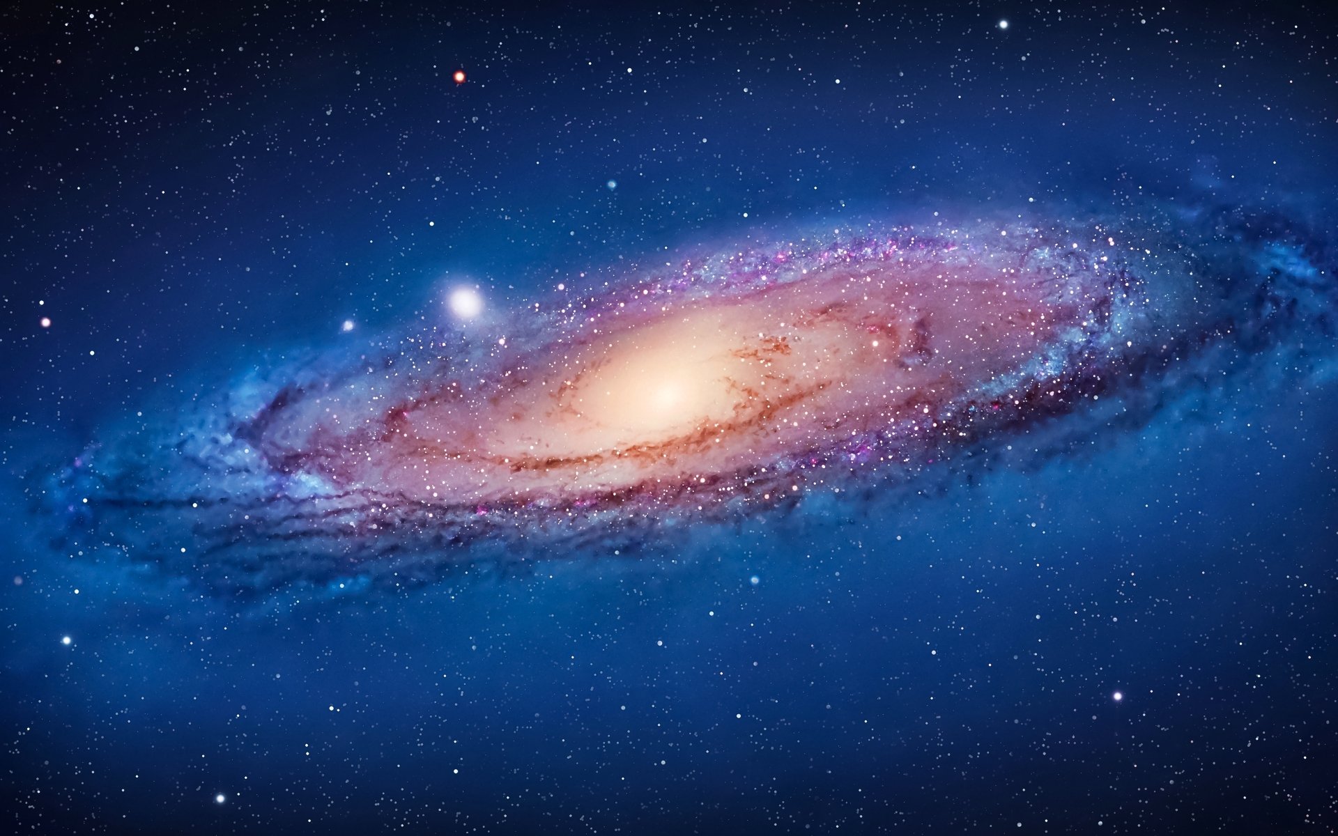 HD desktop wallpaper of a vibrant galaxy with stars, capturing a sci-fi theme associated with Apple Inc.—a stunning portrayal of space exploration.