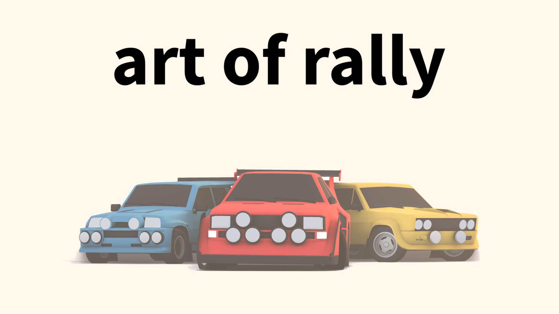 Art of Rally retro game wallpaper featuring three vintage rally cars with game title text.