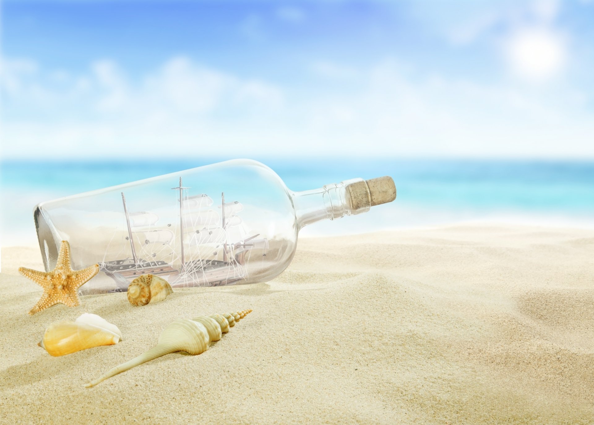 Download Bottle Sand Man Made Ship In A Bottle 4k Ultra HD Wallpaper