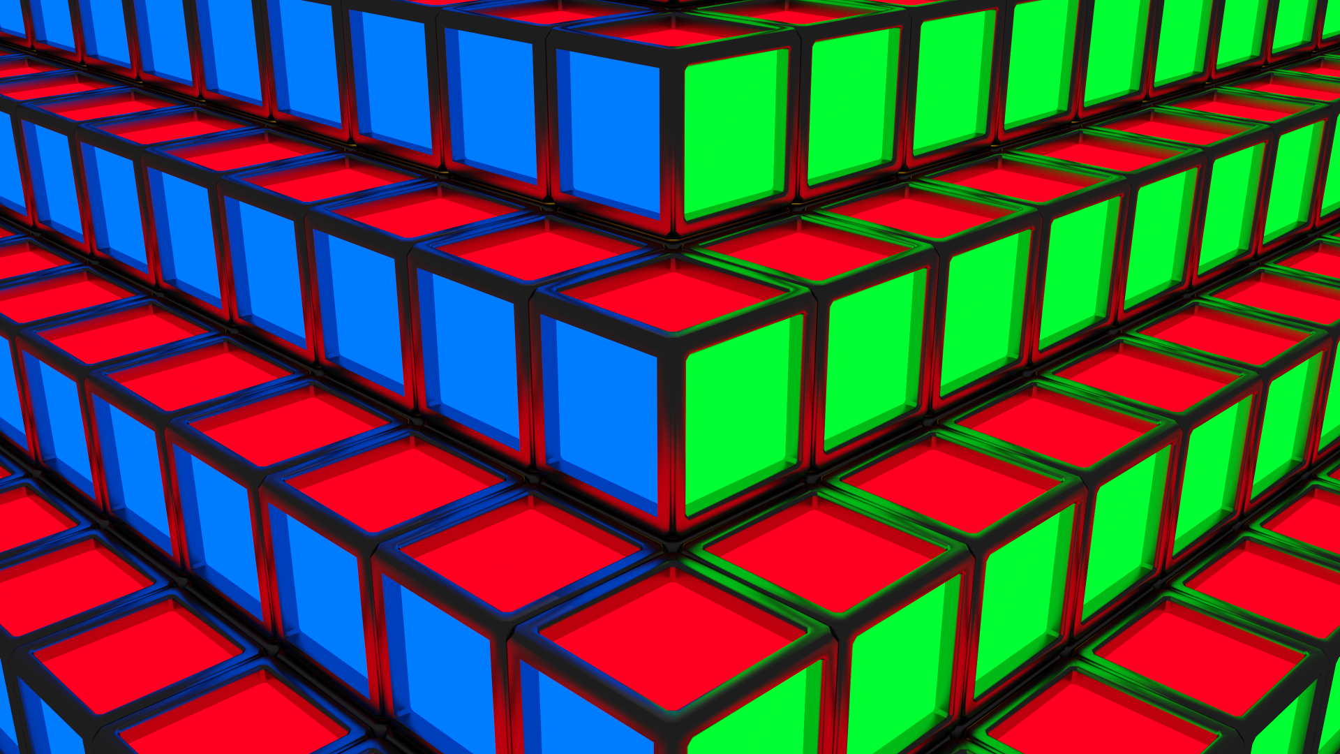 HD wallpaper featuring a pattern of red, green, and blue 3D cubes for desktop background.