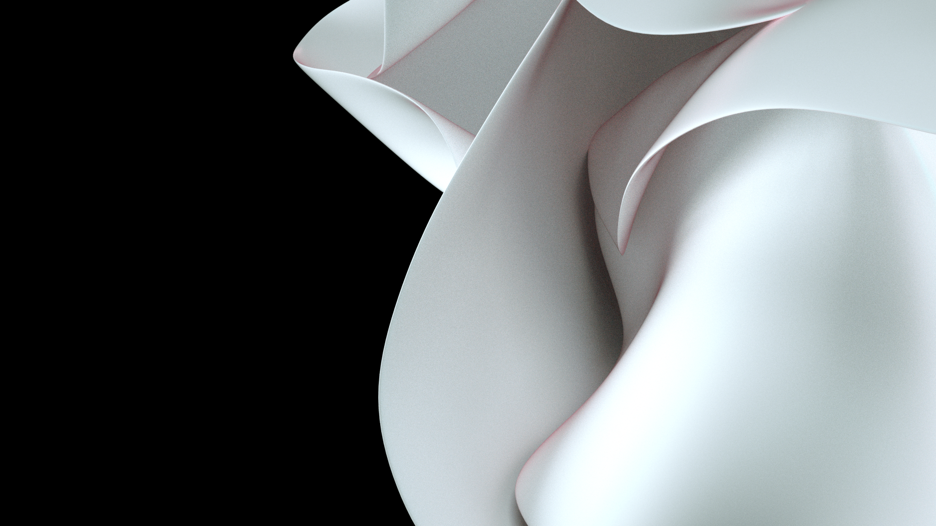 Abstract white curved shapes on a black background, designed as a high-definition Windows 11 PC desktop wallpaper highlighting modern technology aesthetics.