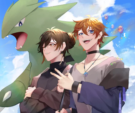 Tartaglia Childe (Genshin Impact) Drifloon (Pokémon) Tyranitar (Pokémon) Zhongli (Genshin Impact) Pokemon Genshin Impact Anime crossover HD Desktop Wallpaper | Background Image