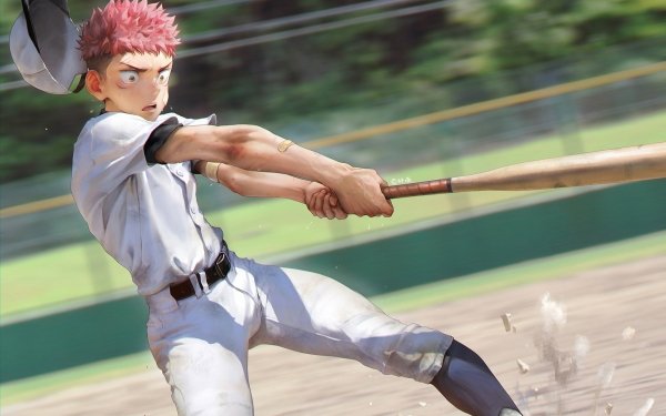 Anime Jujutsu Kaisen Yuji Itadori Pink Hair Baseball Baseball Bat HD Wallpaper | Background Image