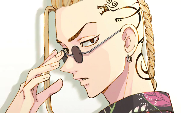 HD anime desktop wallpaper featuring Ken Ryuguji from Tokyo Revengers, showcasing his distinctive braided hair, sunglasses, and tattooed side profile.