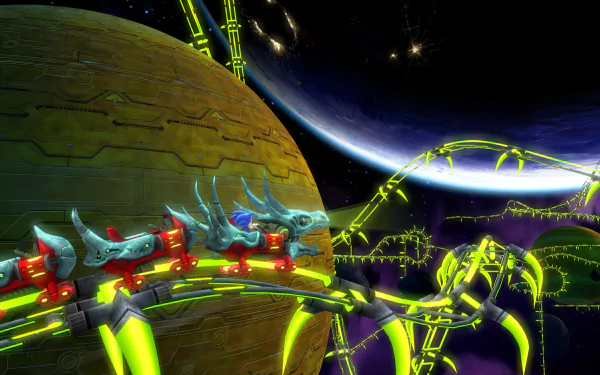 4K Ultra HD PC desktop wallpaper featuring Sonic the Hedgehog in a vibrant, colorful scene from the video game Sonic Colors: Ultimate with glowing roller coaster tracks.