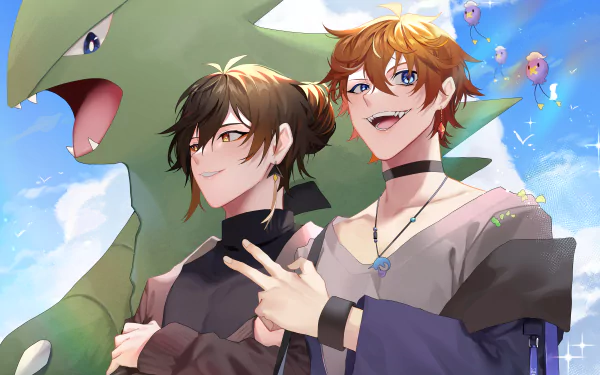 Tartaglia Childe (Genshin Impact) Drifloon (Pokémon) Tyranitar (Pokémon) Zhongli (Genshin Impact) Pokemon Genshin Impact Anime crossover HD Desktop Wallpaper | Background Image