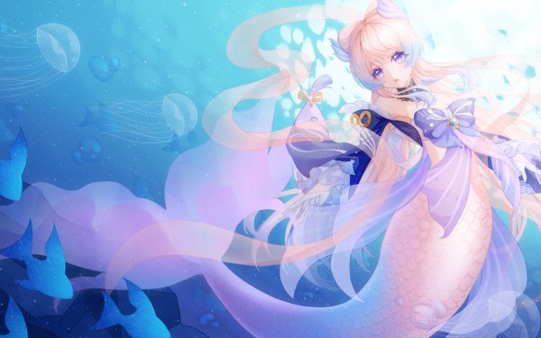 Video Game Genshin Impact Mermaid Sangonomiya Kokomi HD Wallpaper | Background Image
