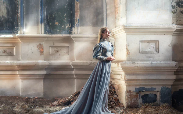 blue dress woman model HD Desktop Wallpaper | Background Image