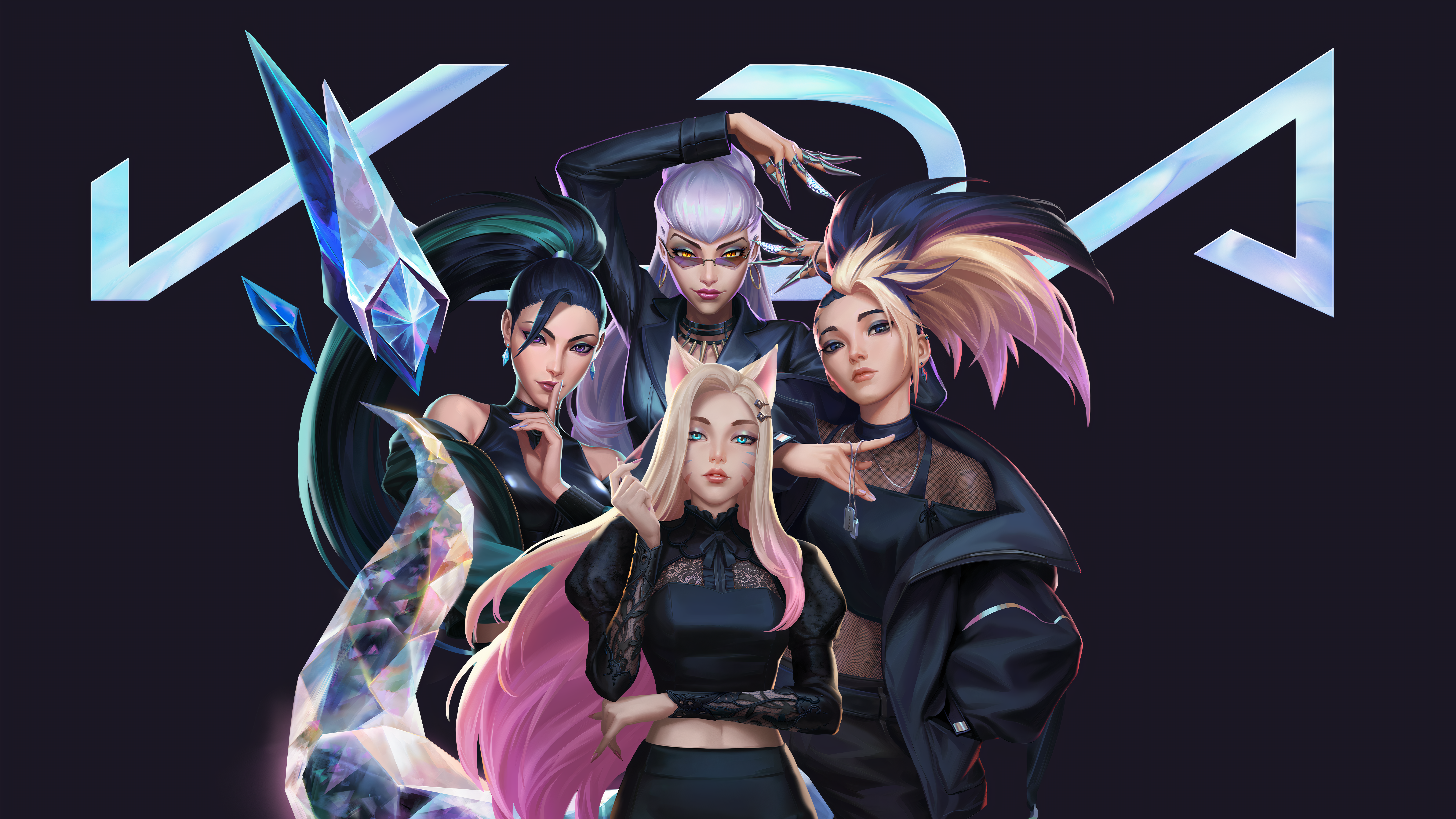 Integrantes virtuales de K/DA con estética neón
