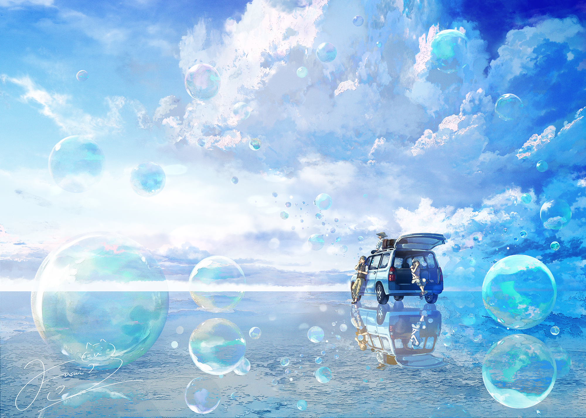 Download Water Reflection With Bubble Anime Girl Wallpaper